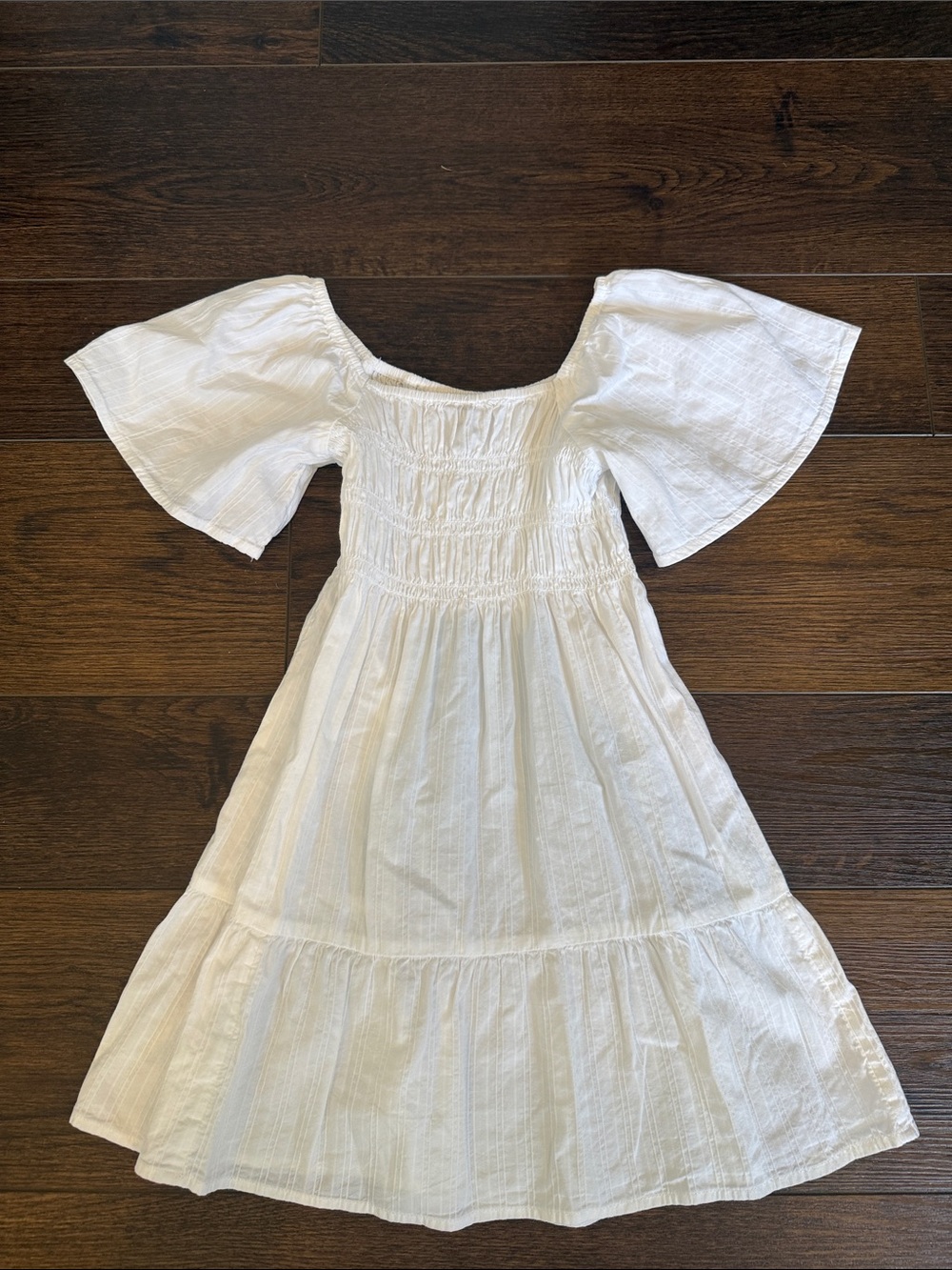 Old Navy White Smocked Dress with Flutter Sleeves